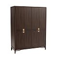 Dark Brown Wooden Wardrobe With Four Doors And Gold Handles Design