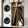 Modern Bathroom Cabinet Rack With Washing Machine Dryer Toilet Paper Rolls And Vacuum Cleaner Storage
