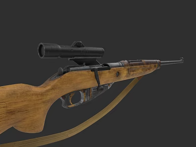 Classic Bolt Action Rifle Featuring Wooden Stock Scope And Leather Strap 3d model