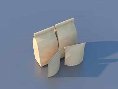 Three Light Brown Paper Bags for Daily Use with Open and Folded Designs 3d model