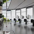 Modern Beauty Hair Salon Interior With Styling Chairs Mirrors Green Plants And Colorful Wall