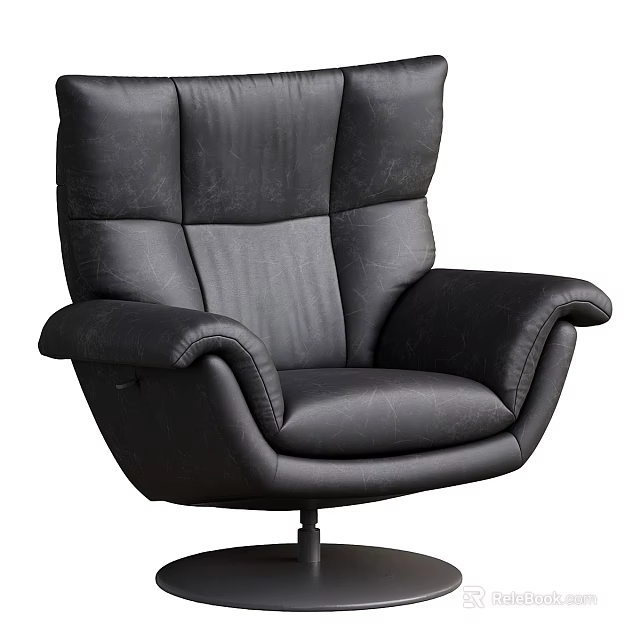 Comfortable Black Leather Single Sofa with Modern Armrest and Swivel Base Design 3d model