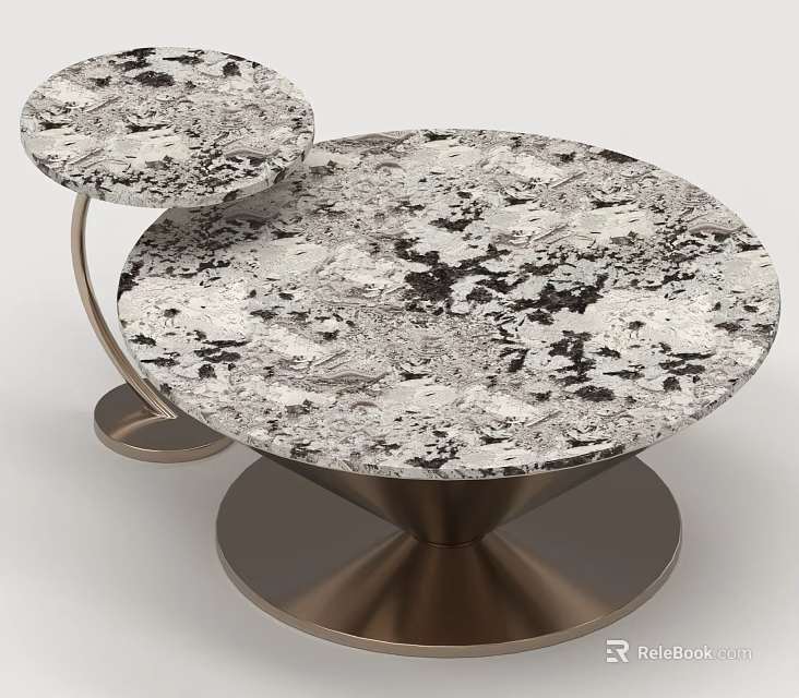 Elegant Natural Marble Round Sofa Coffee Table Set With Sturdy Polished Bronze Metal Base 3d model 