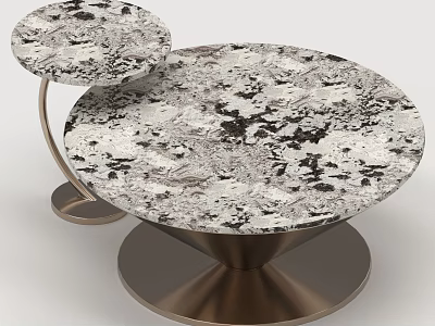 Elegant Natural Marble Round Sofa Coffee Table Set With Sturdy Polished Bronze Metal Base 3d model