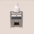 Industrial Machinery With White Conical Container And Metal Frame Cabinet Base