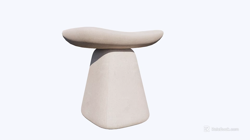 Elegant Modern Beige Stool Featuring Curved Seat And Conical Base Design 3d model
