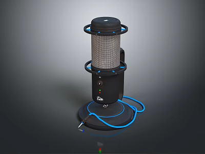 Modern Vertical Headphone Speaker with Black Body Mesh Grille and Blue Cable 3d model