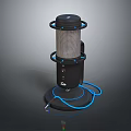 Modern Vertical Headphone Speaker with Black Body Mesh Grille and Blue Cable