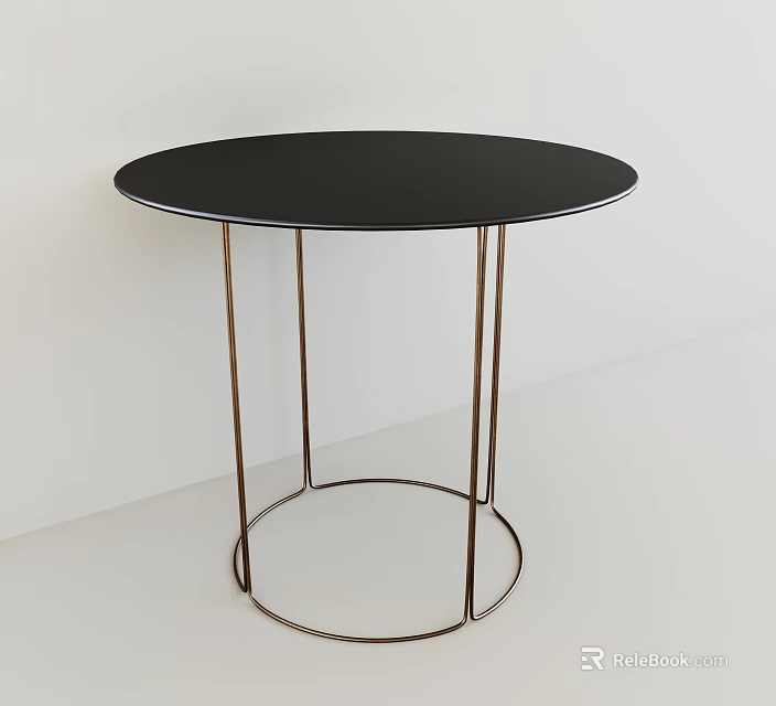 Modern Minimalist Round Black Table With Sleek Surface And Metal Legs 3d model 