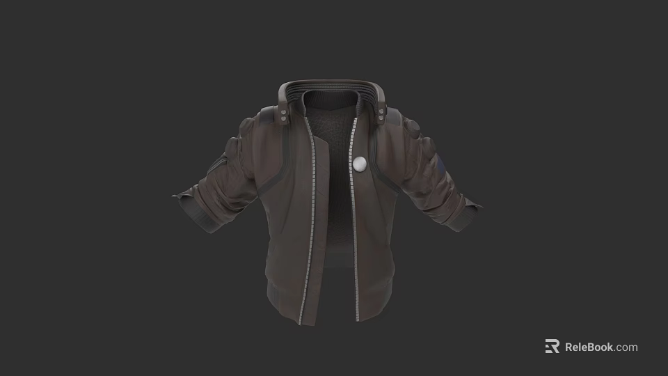 Brown Hooded Jacket With Zipper Front And Detailed Cuffed Sleeves Design 3d model 