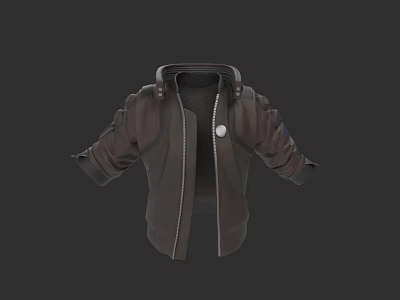 Brown Hooded Jacket With Zipper Front And Detailed Cuffed Sleeves Design 3d model