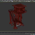 Aged Rustic Wooden Tower With Staircase Platform Stones And Climbing Vines