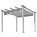 Outdoor Garden Pergola With Black Metal Posts And Wavy Canopy Roof Structure
