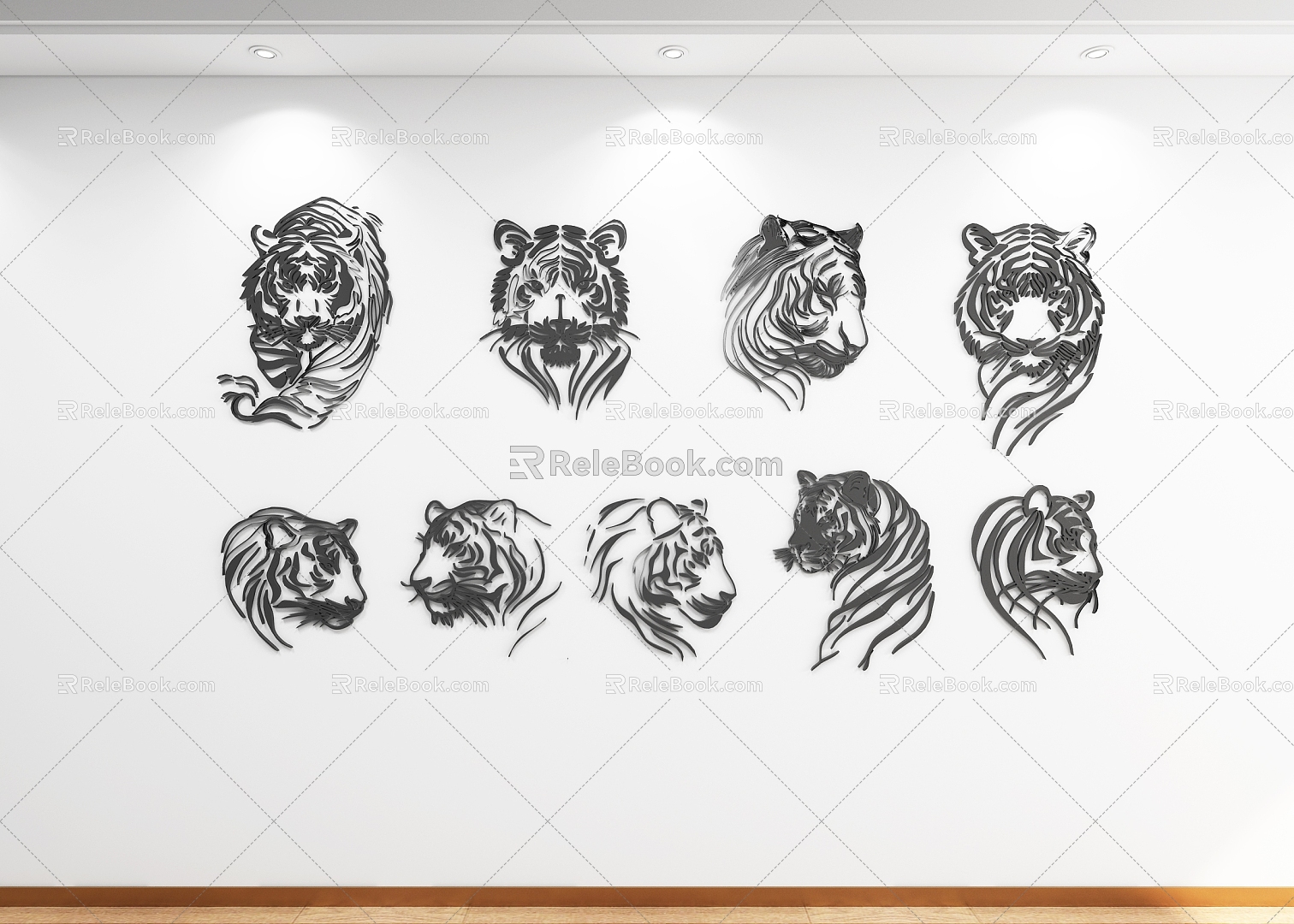 Silhouette Tiger Tiger Head Decorative Painting Decoration 3d model