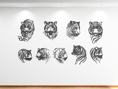 Silhouette Tiger Head Decorative Painting Decoration 3d model