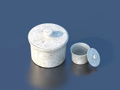 White Stone Pattern Dinnerware Set with Lid Container and Small Cup on Dark Blue Background 3d model