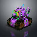 Purple Green And Yellow Military Tank With Mechanical Details Caterpillar Tracks And Gear Design