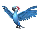 Blue Flying Parrot With Red Flower On Head And Spread Wings 3d model