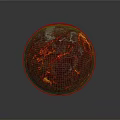 Glowing Red Lava Sphere With Flowing Texture On Dark Reflective Background 3d model