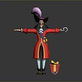 Man In Red Coat With Pink Hat And Hook Hand Standing By Gift Box