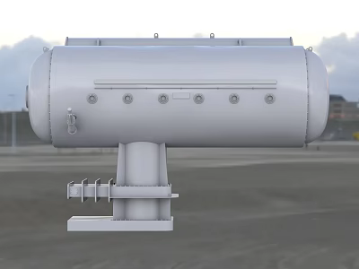 Industrial Cylindrical Pressure Vessel Equipment With Support Base And Flange Connections 3d model