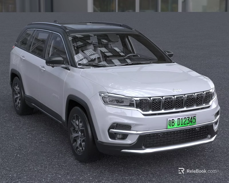 White Jeep SUV With Green License Plate And Modern Exterior Design 3d model 