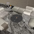 Elegant Modern Sofa Coffee Table Set With Light Gray Textured Upholstery Round Table And Ottoman