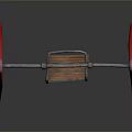 Swing Structure With Red Frame Silver Crossbar Chains And Wooden Seat Against Black Background