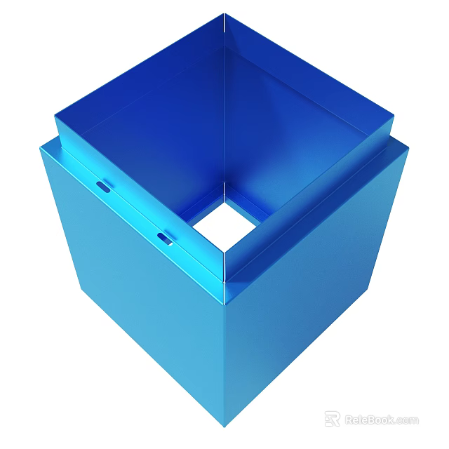 Blue Hollow Cube Container Featuring Square Opening And Side Holes 3d model