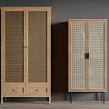 Minimalist Modern Wooden Wardrobe With Grid Patterned Doors Drawers And Metal Legs