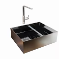 Stainless Steel Square Kitchen Sink With Modern Faucet And Single Bowl Design