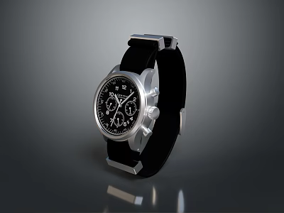 Elegant Luxury Watch With Black Leather Strap And Silver Dial Design 3d model