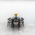 Minimalist Dining Table Set With Black Chairs Yellow Flowers And Tableware 3d model