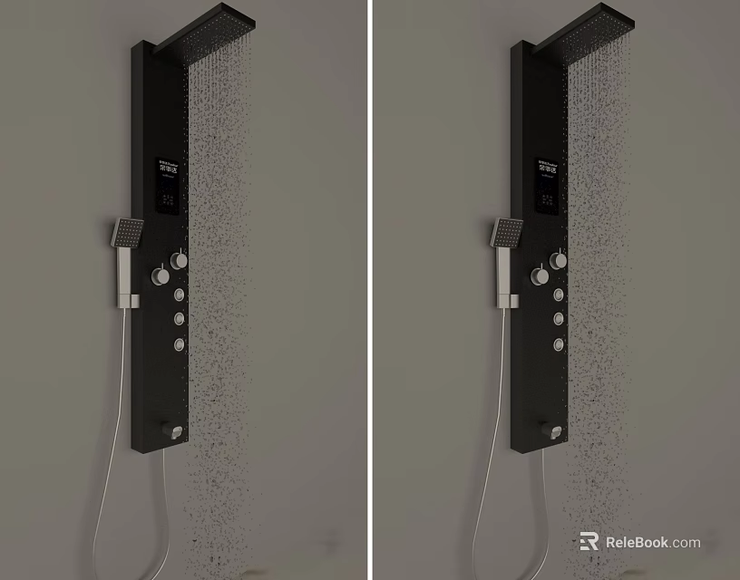 Modern Black Shower Head System With Digital Display Control Panel And Handheld Sprayer 3d model 