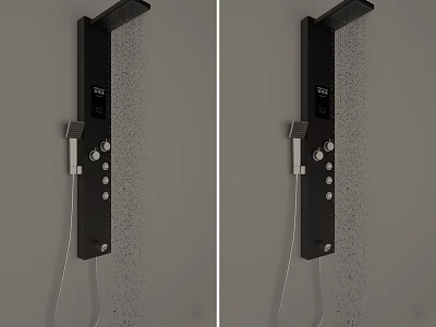 Modern Black Shower Head System With Digital Display Control Panel And Handheld Sprayer 3d model