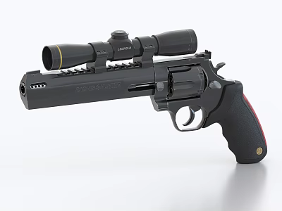 Modern Black Revolver With Tactical Scope And Red Grip Detail 3d model