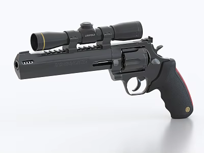 Modern Black Revolver With Tactical Scope And Red Grip Detail 3d model