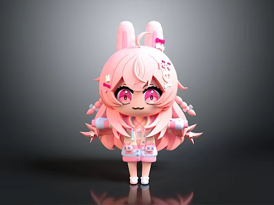 Cute Game Movie Character With Pink Hair Rabbit Ears Twintails And Big Eyes 3d model