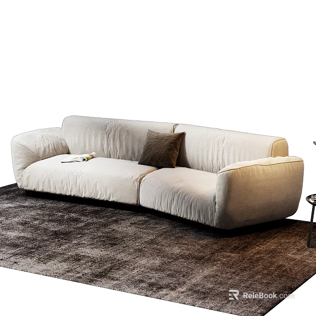 Modern Beige Multi Seater Sofa With Dark Throw Pillow On Soft Plush Rug 3d model