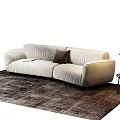 Modern Beige Multi Seater Sofa With Dark Throw Pillow On Soft Plush Rug 3d model