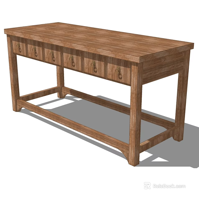 Classic Solid Wood Desk With Drawers Smooth Surface And Traditional Design 3d model