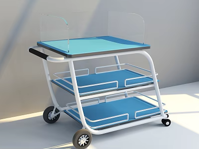 Mobile Laboratory Cart With Transparent Shield Blue Trays And Wheels 3d model
