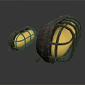 Two Vintage Yellow Globe Lamps With Dark Metal Frame Design