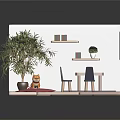 Cartoon Style Indoor Room With Wooden Table Chairs Potted Plant Colorful Rug And Toy Animal