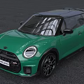 Green Mini John Cooper Works Hatchback With Black Roof Circular Headlights And Sporty Wheels
