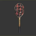 Vintage Sports Equipment Wooden Racquet With Plaid Pattern And Colored Handle