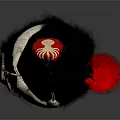 Traditional Hat with Black Fur Red Feather White Sash and Tassel Decoration