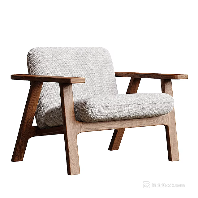 Minimalist Modern Accent Chair With Natural Wooden Frame And Light Gray Upholstered Seat Backrest 3d model 