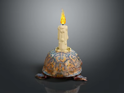 Decorative Candle With Flame On Turtle Shaped Base And Colorful Patterns 3d model
