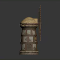 Traditional Windmill Building with Thatched Roof and Wooden Structure and Rotating Blades Design